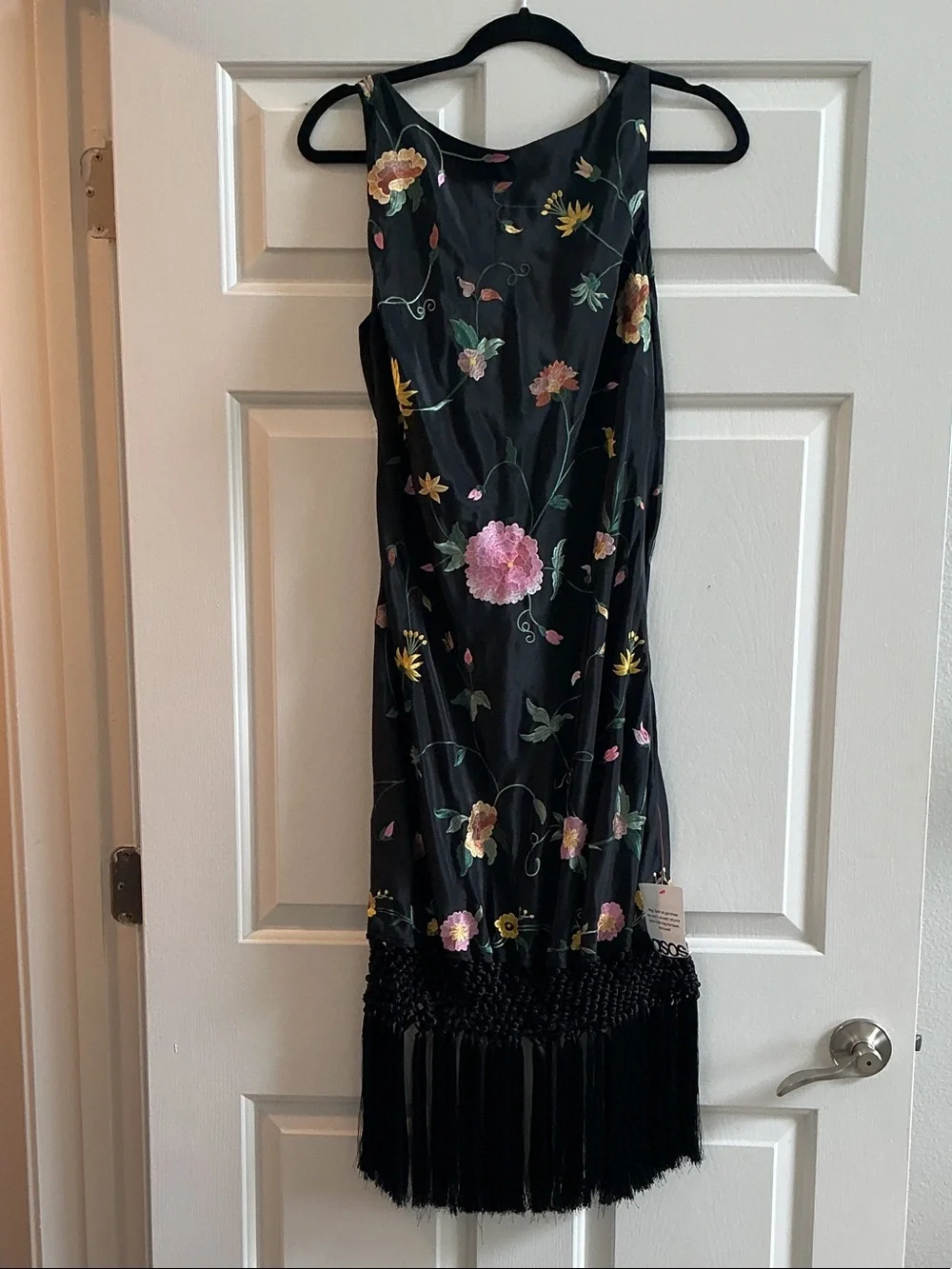 ASOS Black Floral Midi Dress with Fringe - Picture 2 of 2